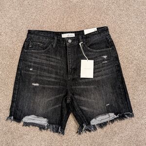 Kancan Women's Black Distressed Denim Shorts 7/27